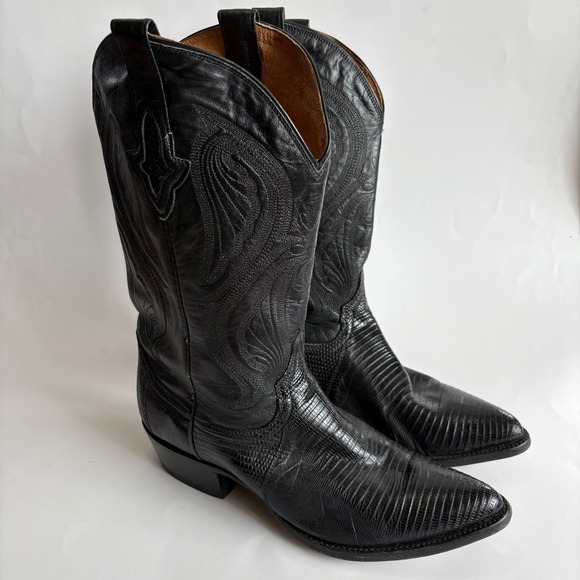 Resistol Lizard Skin Cowboy Boots Western Exotic Leather Black Men's 9.5D M3020J - Picture 1 of 13
